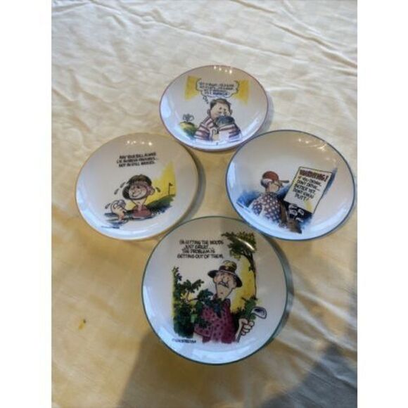 FINKSTROM FORE THE LOVE OF THE GAME GOLF APPETIZER PLATES SET OF 4 - Picture 1 of 8